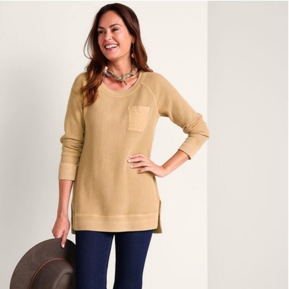 Soft Surroundings Autumn waffle tunic top yellowish tan long sleeve woman size M